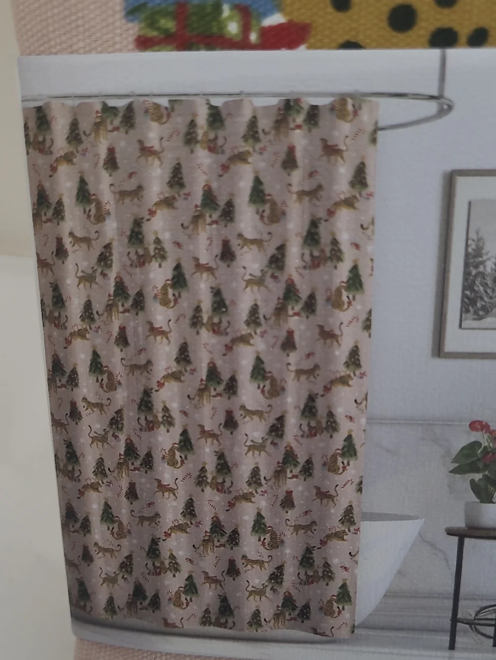 Twilight Town Holiday Leopard Shower Curtain - Rose Pink & Green